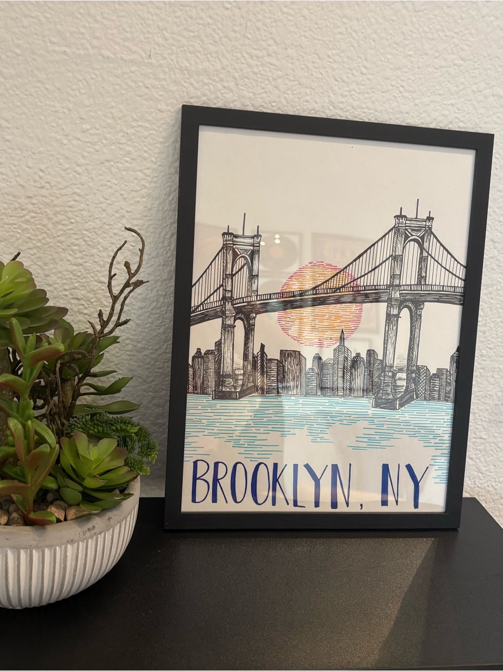 Brooklyn NY Bridge Art Print - Black Frame